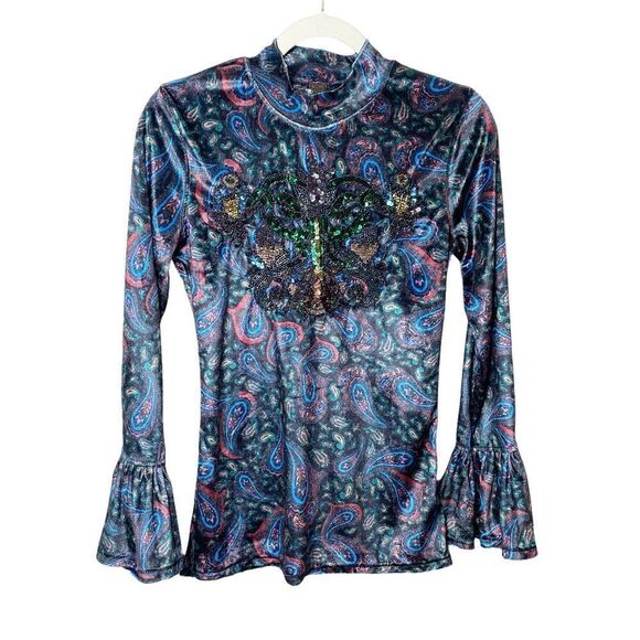Free People L’amour Velvet Paisley Bell Sleeve Top - Picture 4 of 9